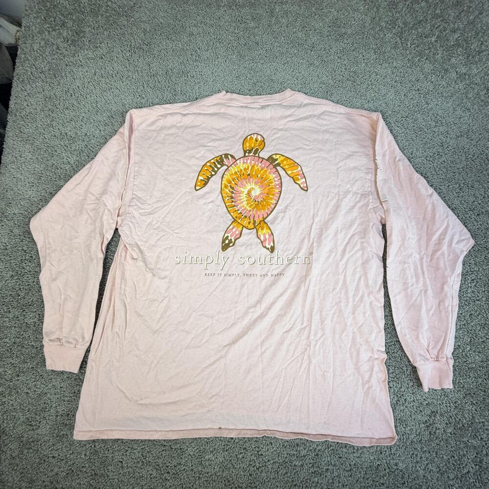 Simply Southern Shirt Womens 2XL Pink Long Sleeve Turtle Embroidered Graphic